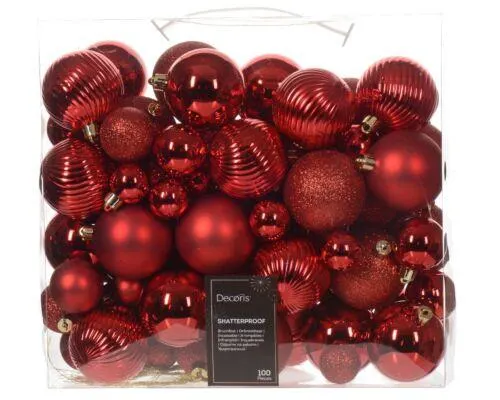 Decoris 24100 Kerstballen Kunststof Mix - 100 Stuks