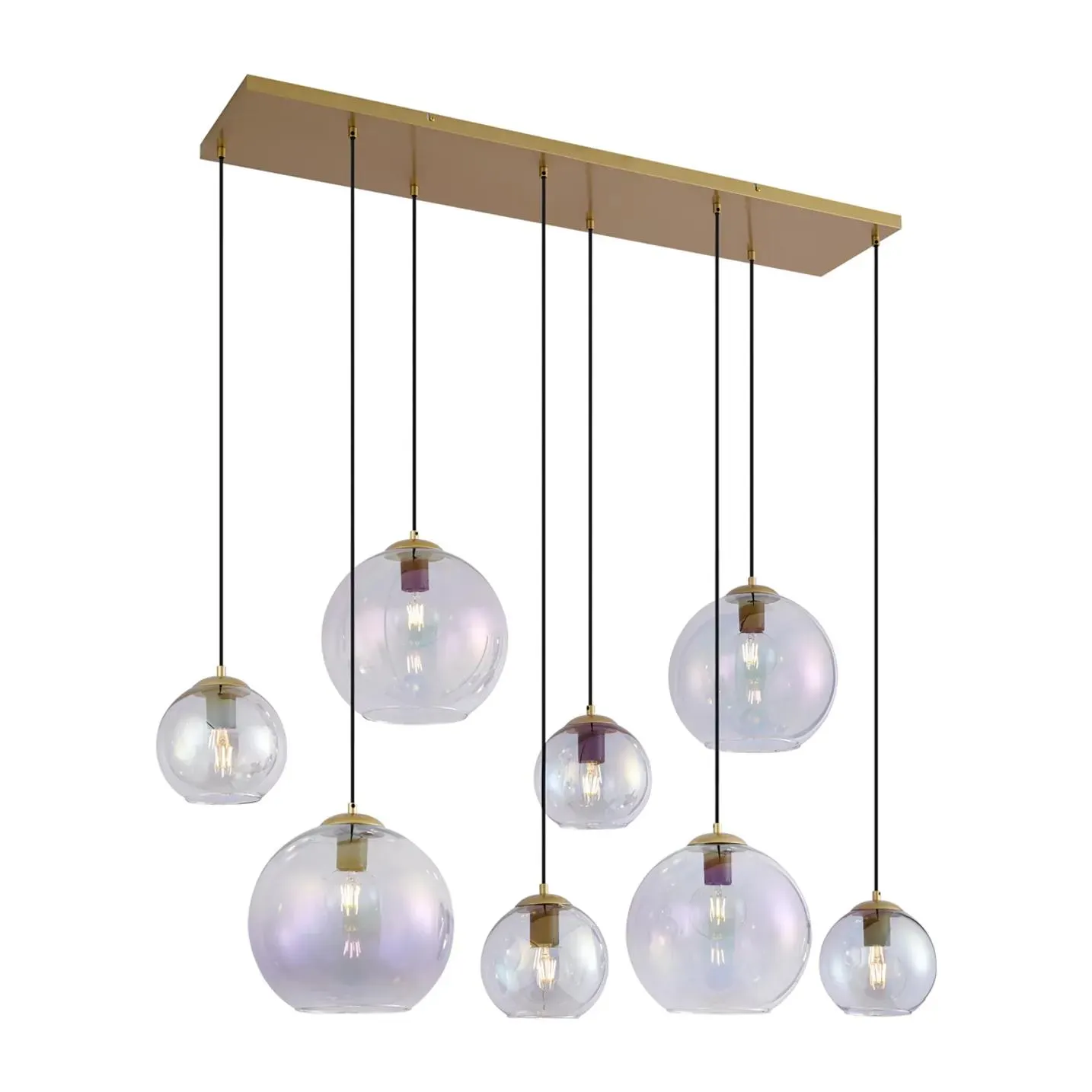 Art Deco Hanglamp Goud met Regenboogglas 8-Lichts - Sandra