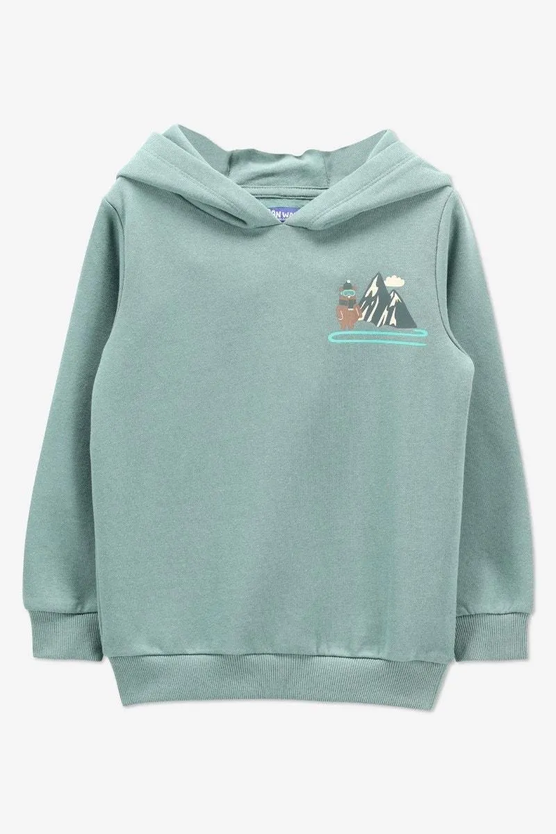 Petrolgroene hoodie met beertje en bergen