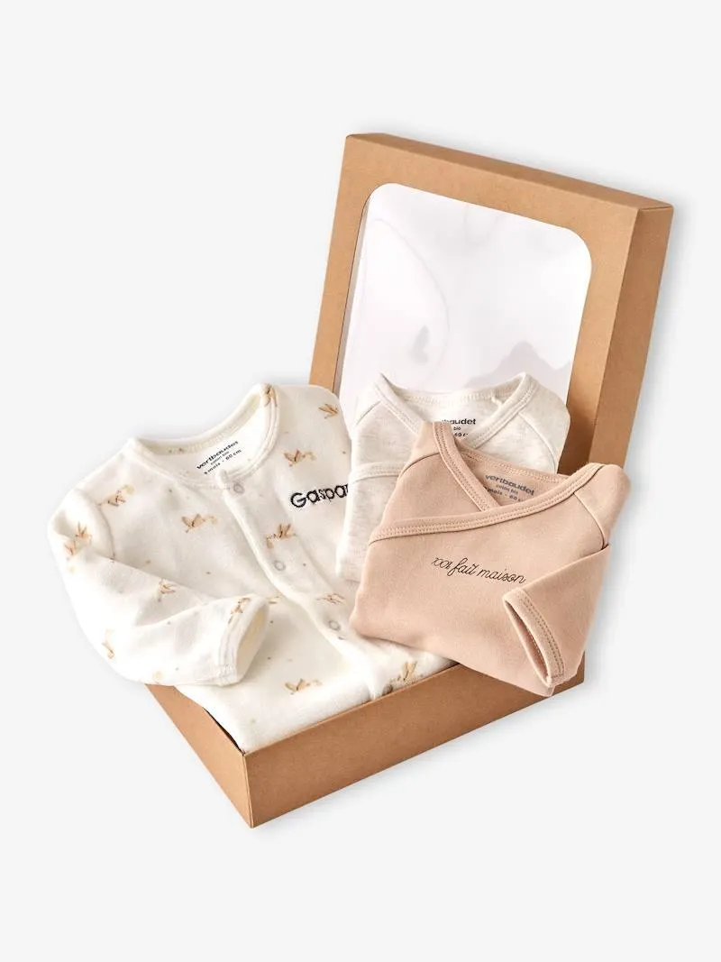Pyjama bébé en velours + 2 bodies coffret cadeau naissance - écru