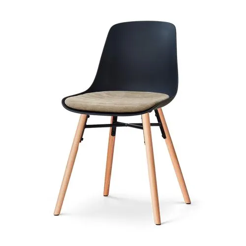 Nolon Nena-Liv eetkamerstoel zwart met nougatbruin zitkussen - houten onderstel