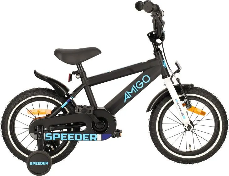 AMIGO Speeder 14 Inch Jongens Terugtraprem Zwart/Blauw