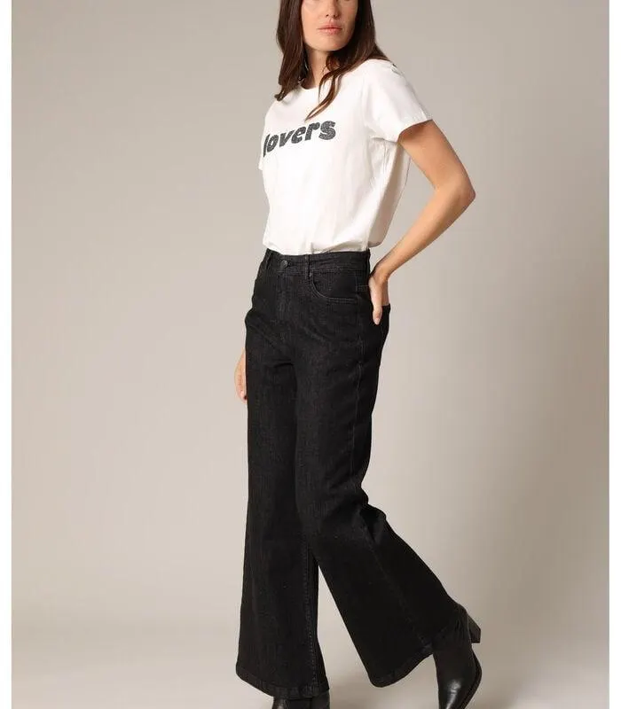 ELDA - Wijde jeans met discrete strass-steentjes en een trendy snit