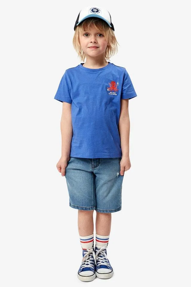 Blauw T-shirt "Not now I'm octupied"