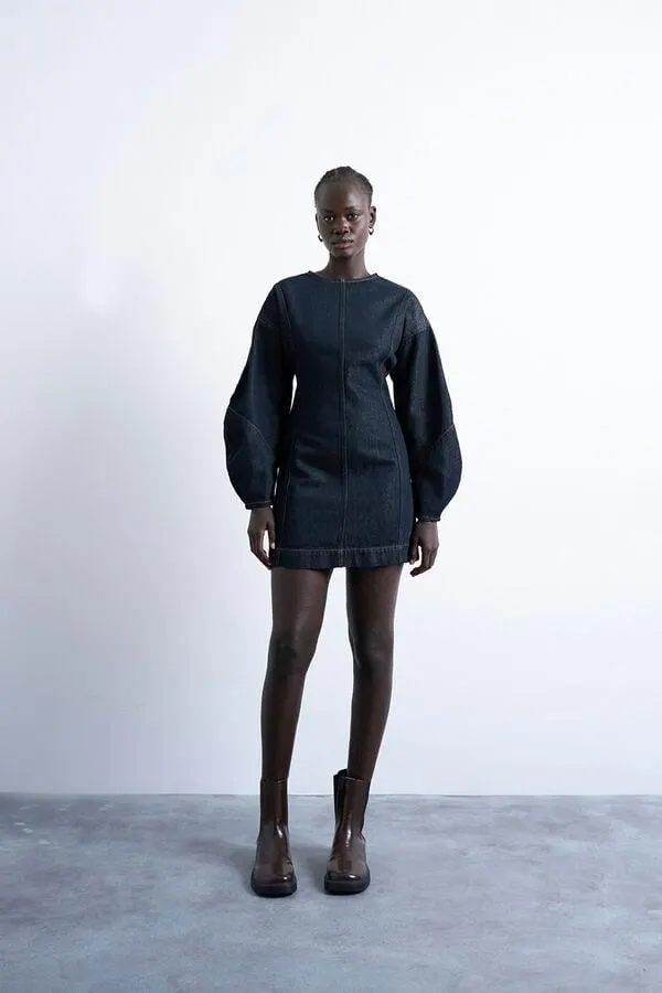 Vestido mini denim en algodón y lyocell