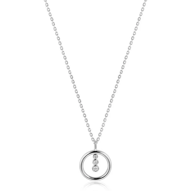 ZINZI zilveren ketting 45cm met ronde hanger en drie fonkelende witte zirkonia's ZIC2820