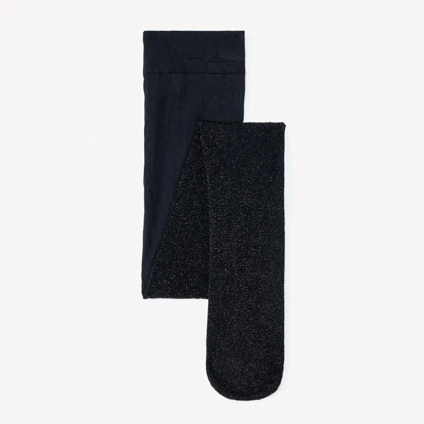 Collants fins unis noir pailletés 50 deniers pour bébé fille