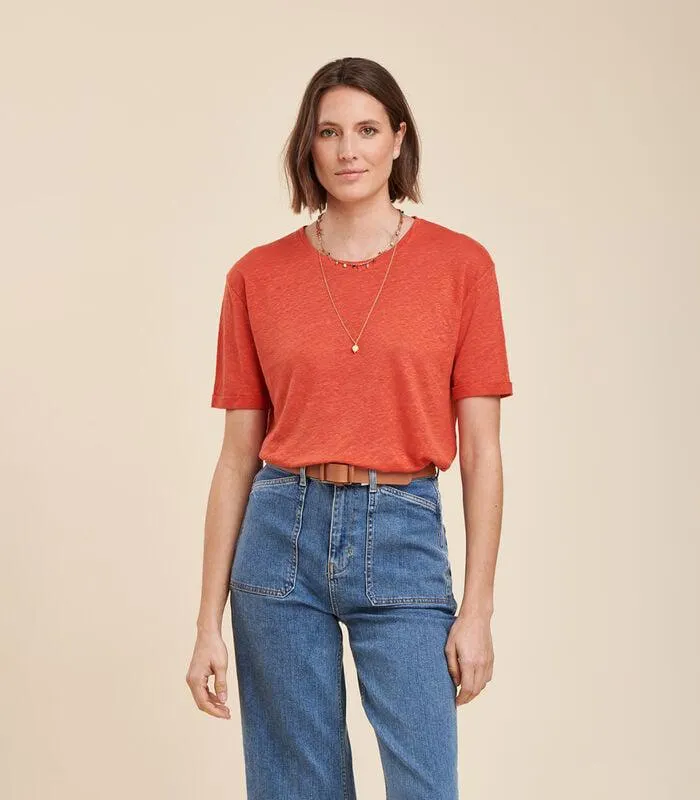 Korte mouwen linnen T-shirt