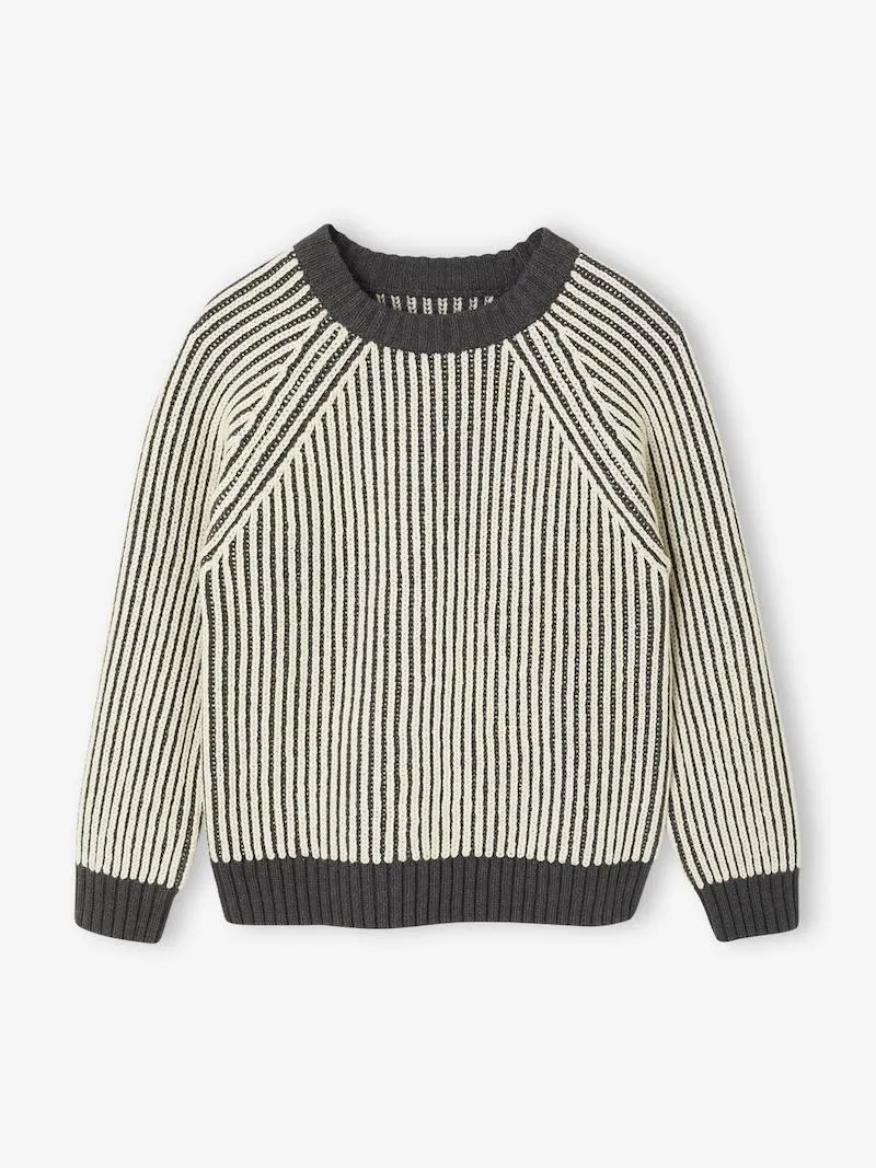 Pull maille bicolore manches longues garçon - anthracite