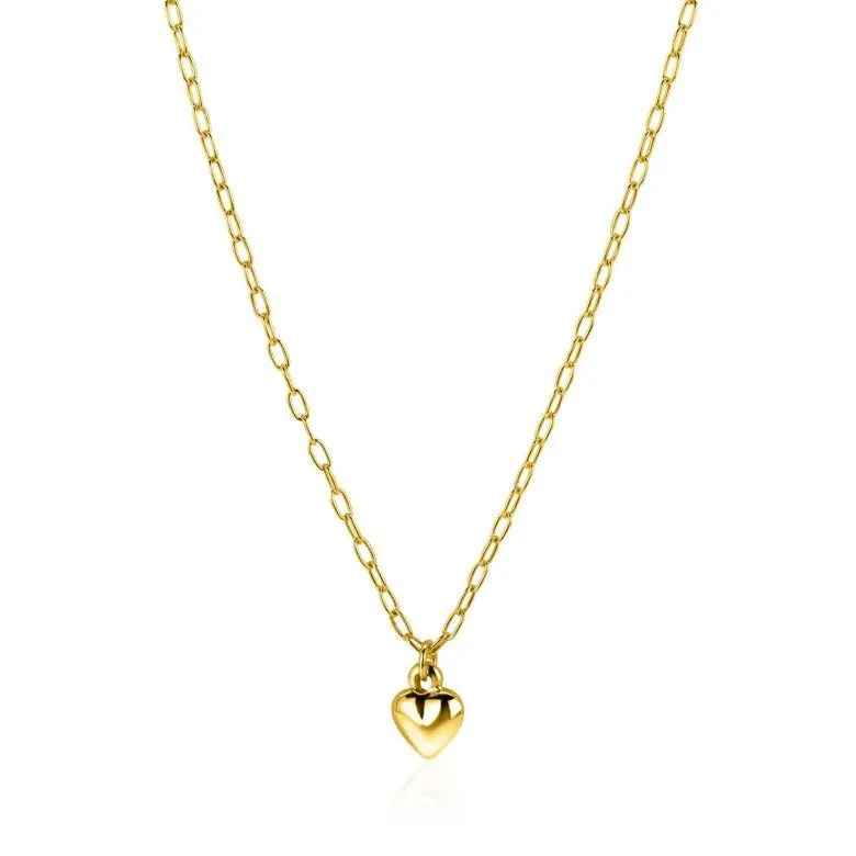 ZINZI gold plated zilveren paperclip schakelketting met bol hart hanger 9mm, 42-45cm ZIC2661