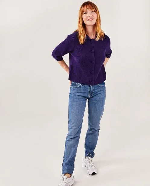 Donkerpaarse gebreide cardigan