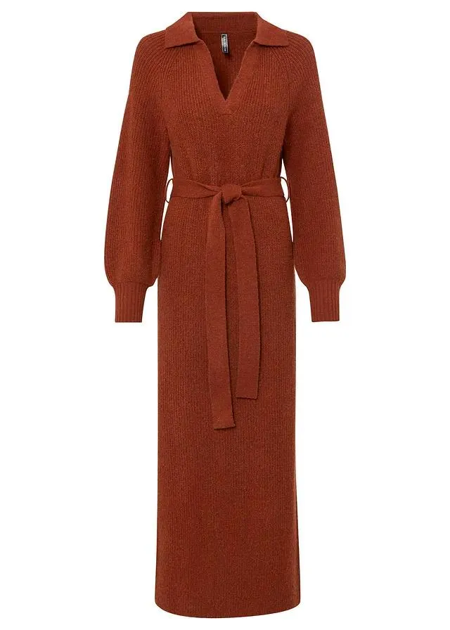 Robe longue en maille avec ceinture (ens. 2 pces)