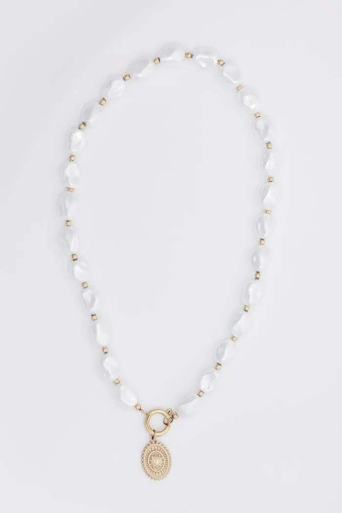 Halsketting parels en bedel stainless steel