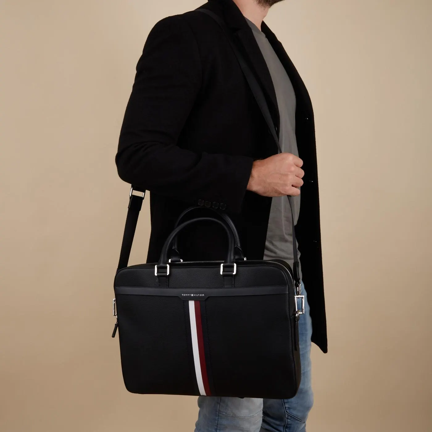 Coated Canvas Zwarte Laptoptas AM0AM11531BDS