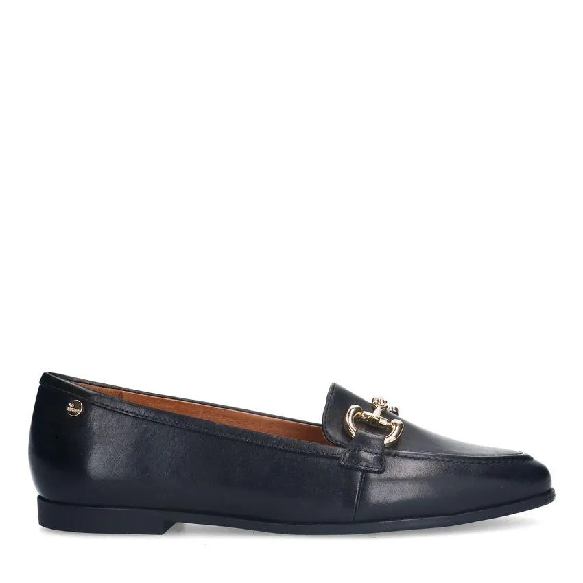 Zwarte leren loafers met gouden chain