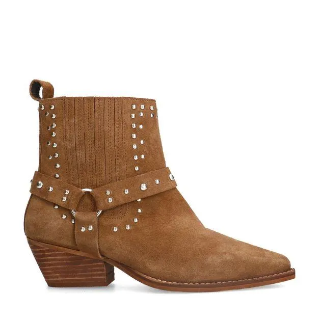 Cognac suède western enkellaarsjes met studs