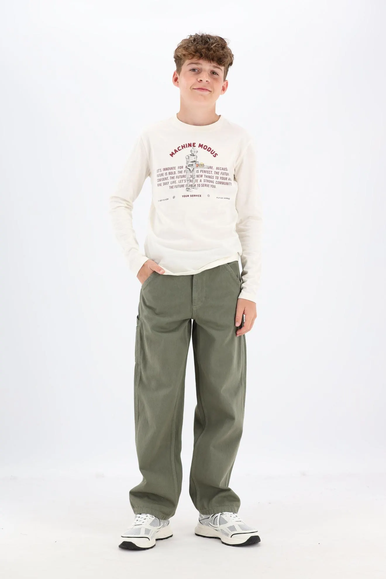 Wit T-shirt lange mouw Machine Modus