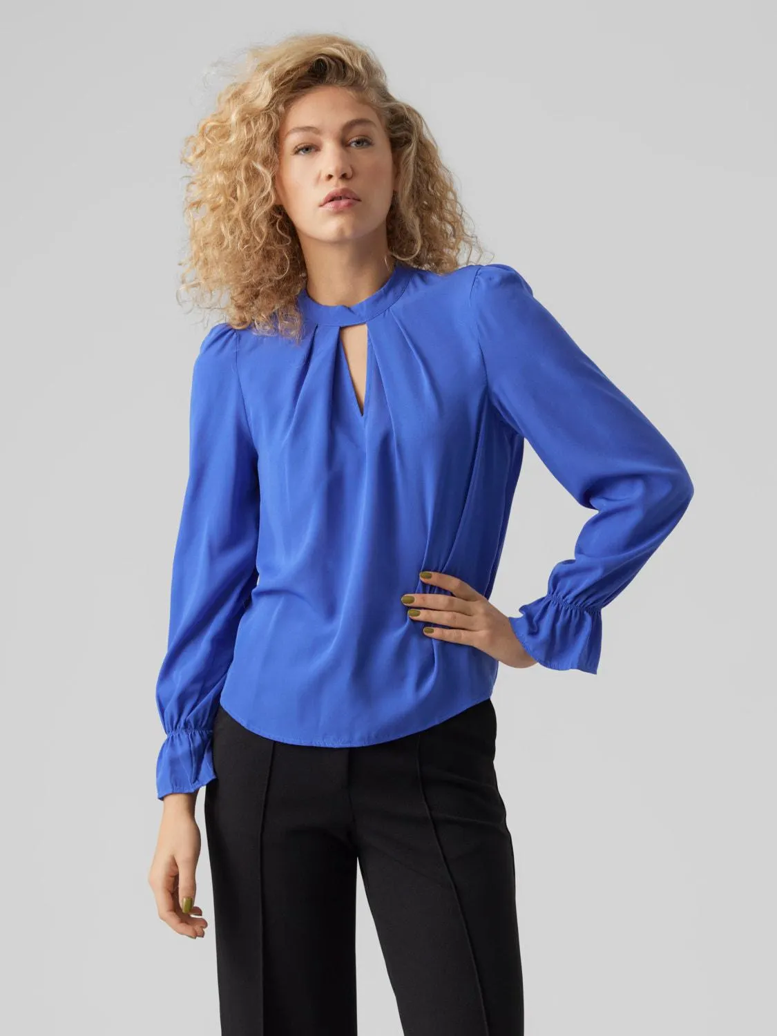 Regular fit O-hals Manchetten met elastiek Ballonmouwen Top