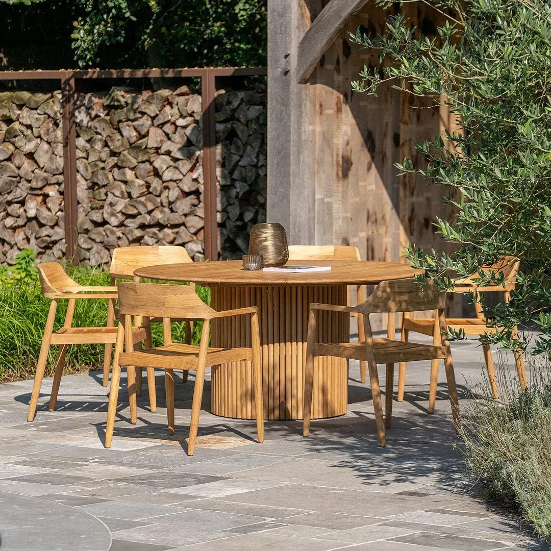 Amato ronde tuinset in teak met 6 stapelbare tofino tuinstoelen