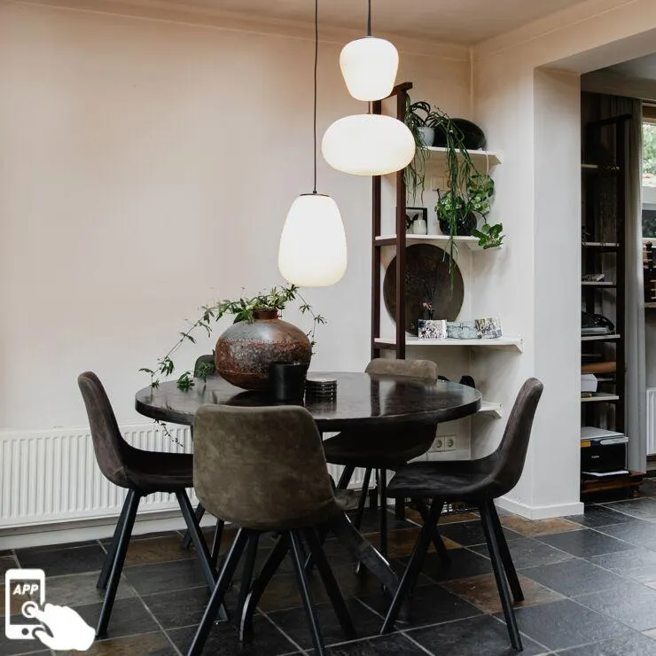 Smart hanglamp zwart met opaal glas incl. 3 Wifi A60 - Hero