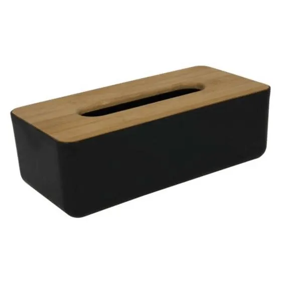 Tissuehouder Zwart M/bamboe 26x13x8,6cm