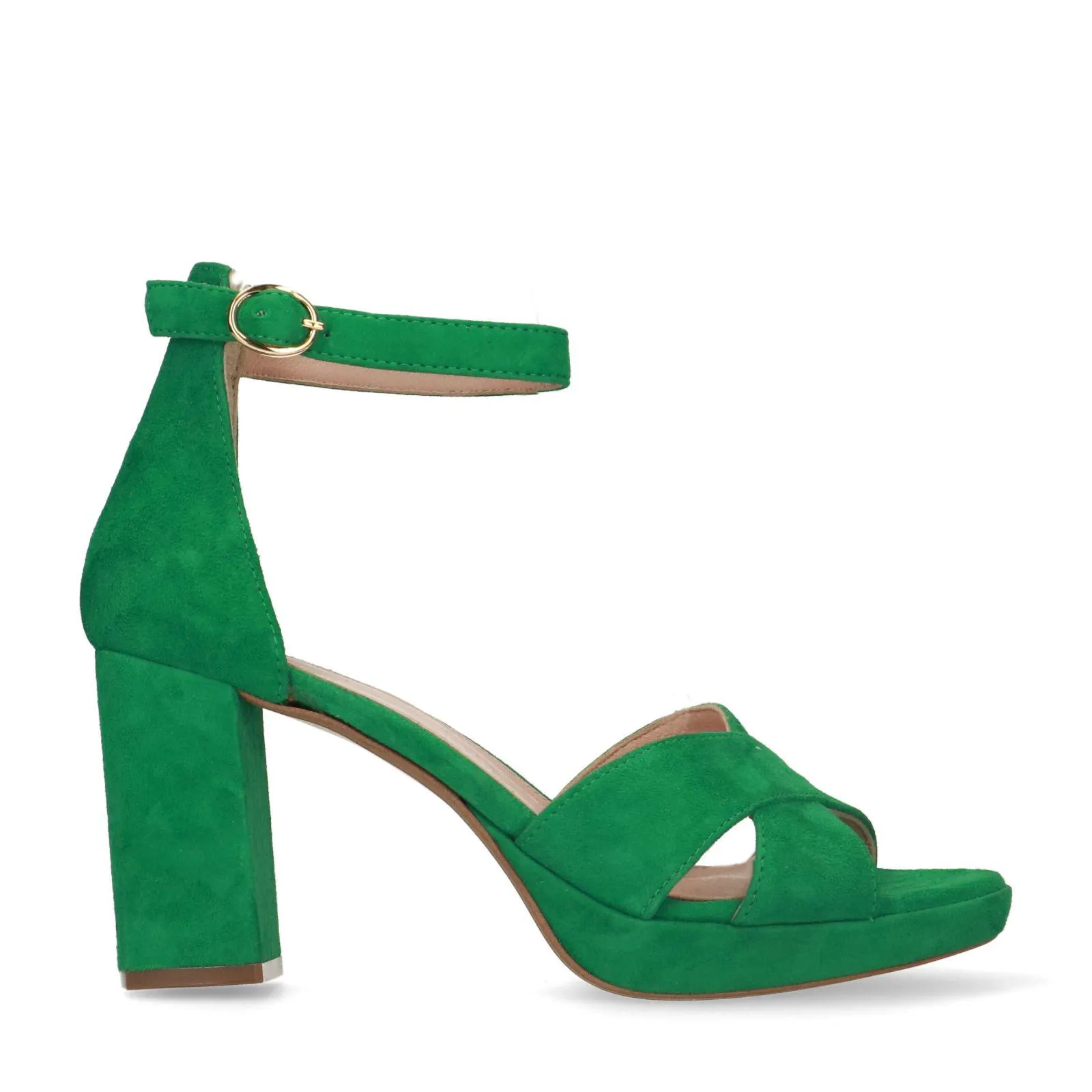 Manfield Groene suède sandalen met hak