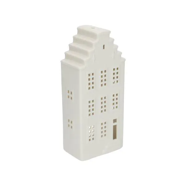 Theelichthouder, porselein, huisje met trapgevel, 20 cm