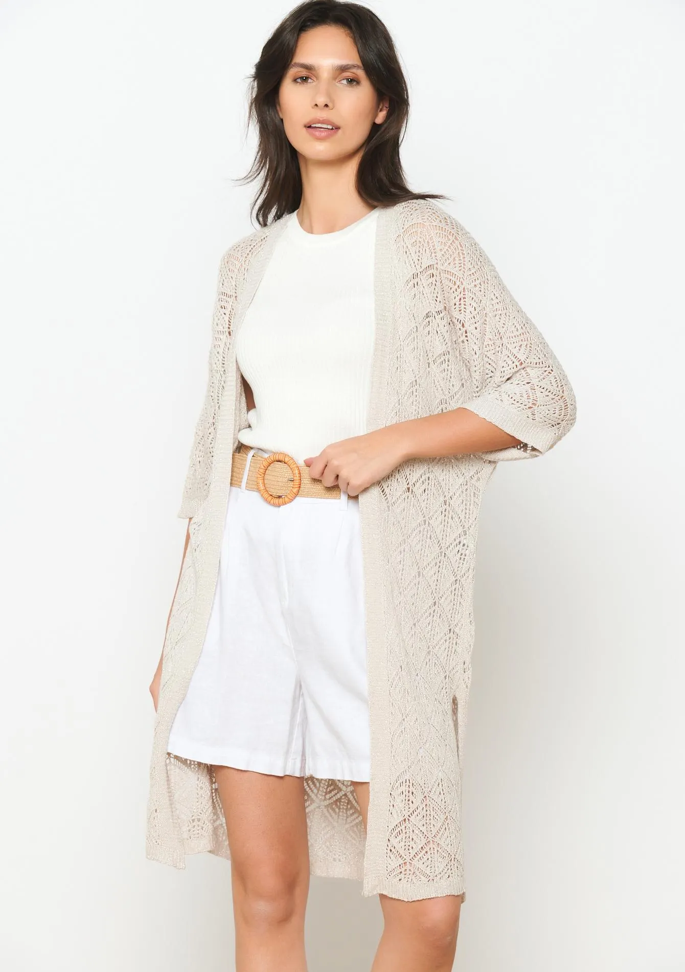 Long cardigan in macramé