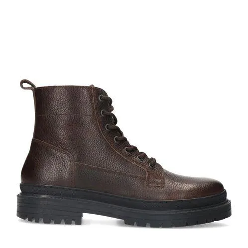 Donkerbruine leren veterboots