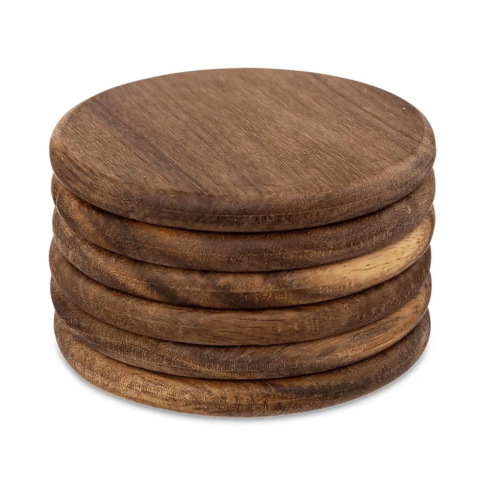 S/6 Glasonderzetter ACCAR Rond Acacia