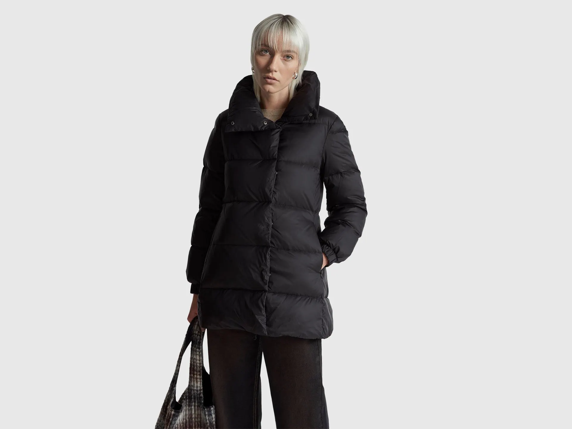 Long puffer jacket with recycled down