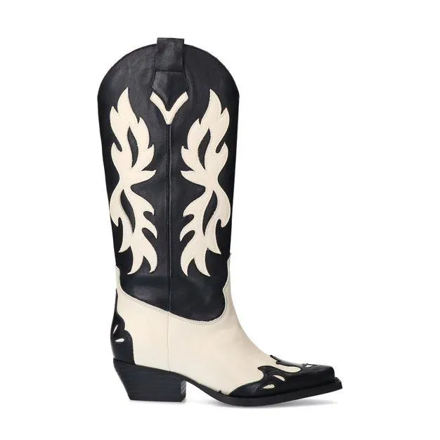 Zwarte leren cowboylaarzen met sierstiksels
