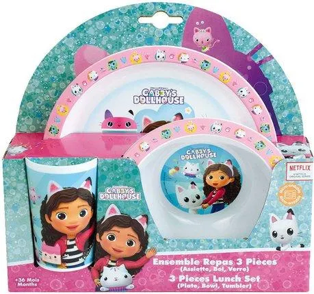 GABBY ET LA MAISON MAGIQUE ENSEMBLE REPAS ASSIETTE, BOL, VERRE