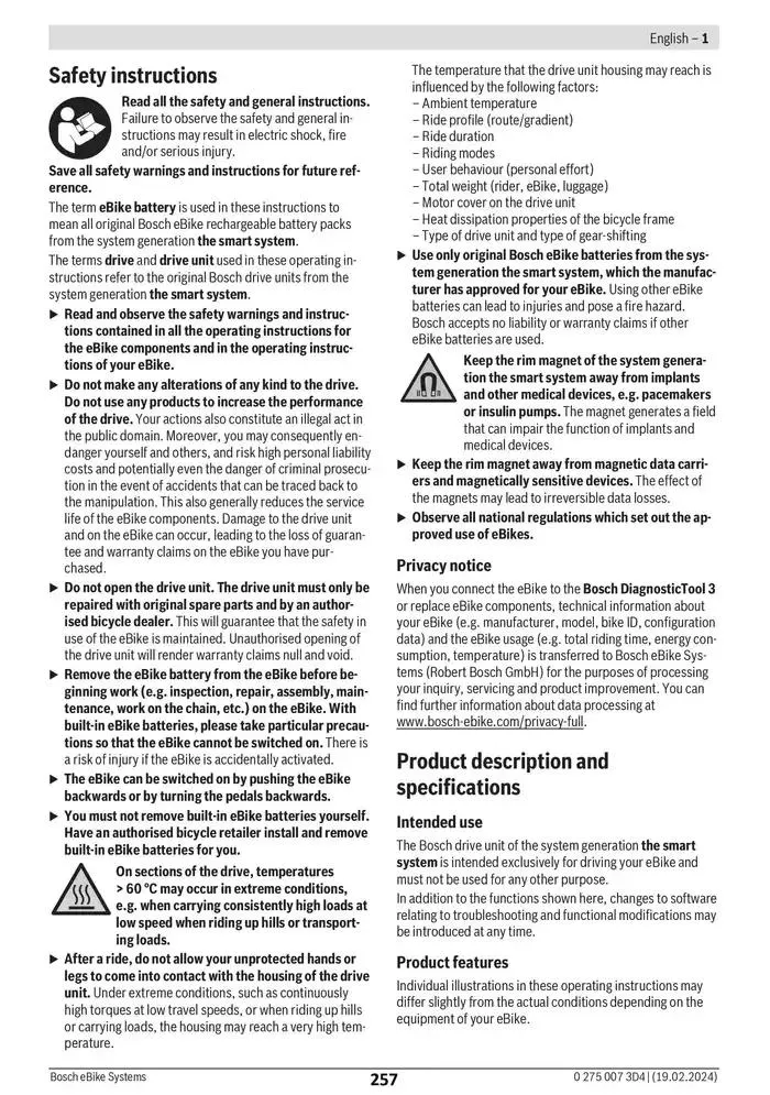 Electric Bike Manual van 12 februari tot 12 augustus 2025 - folder pagina 257