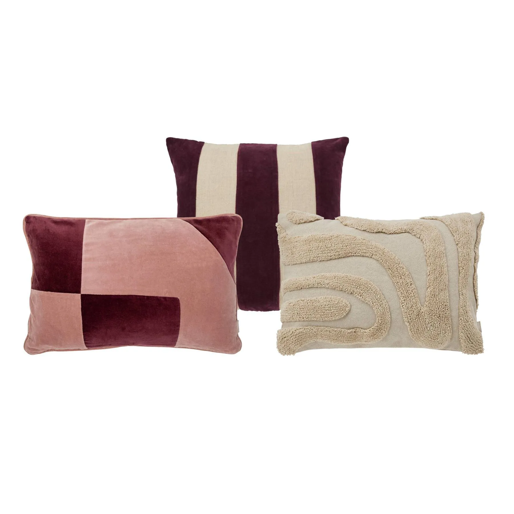 by fonQ Sierkussen Set van 3 - Velvet - Stripe - Wave