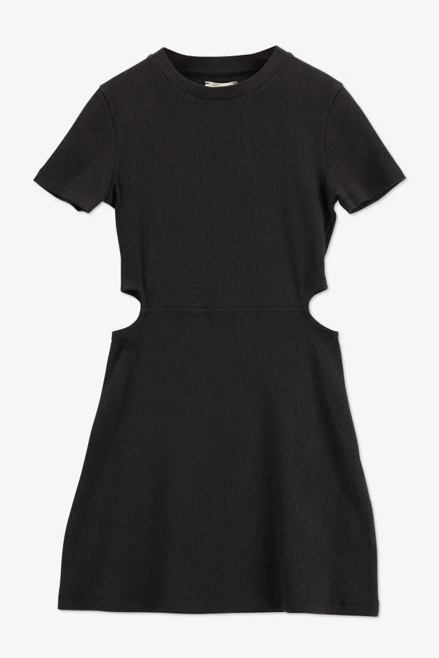 Zwarte kort fijn geribde jurk met cut-outs