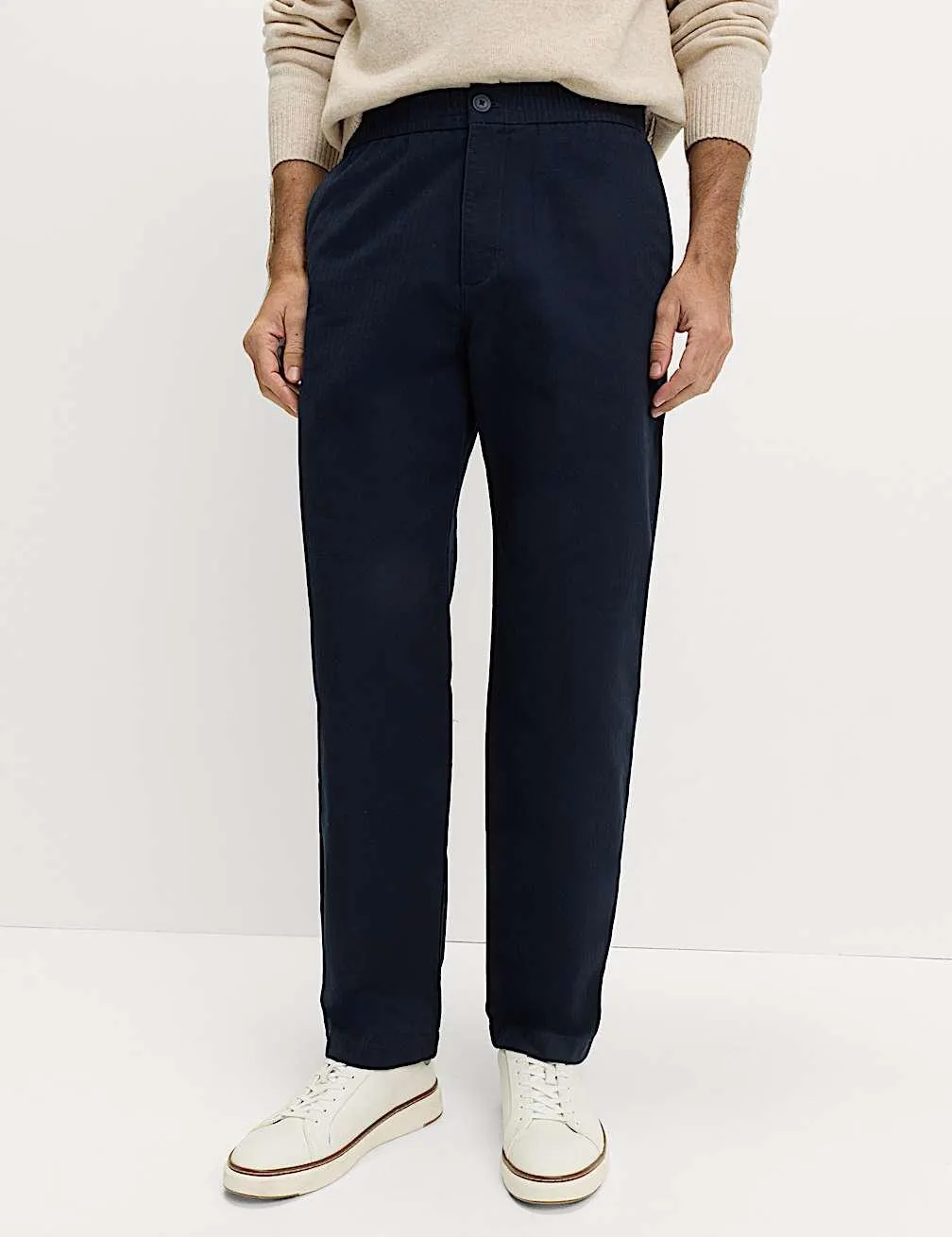 Pure Cotton Herringbone Trousers
