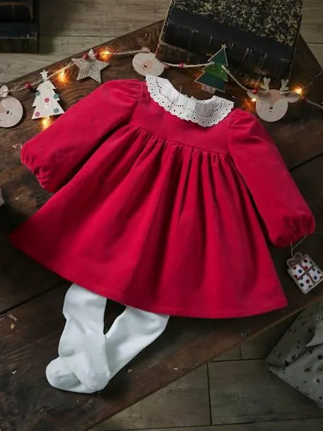 Robe en velours bébé et son collant assorti - rouge