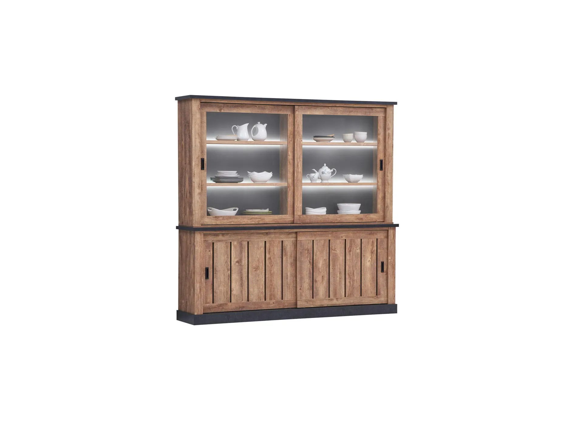 Vitrinekast Etienne 221cm - decor - zwart