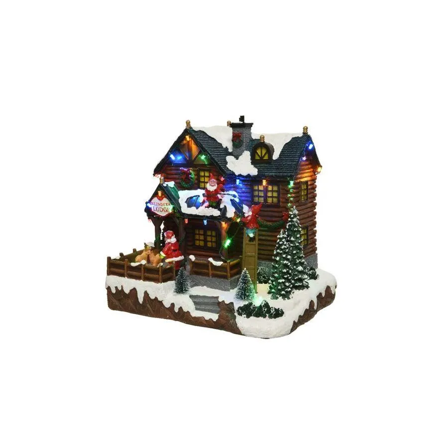 Lumineo 488356 LED Polyresin Reindeer Lodge - 20 x 25 x 25 cm