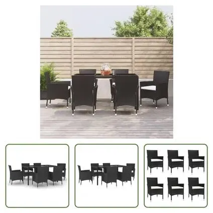 vidaXL Ensemble à manger de jardin coussins 7pcs Noir Résine tressée