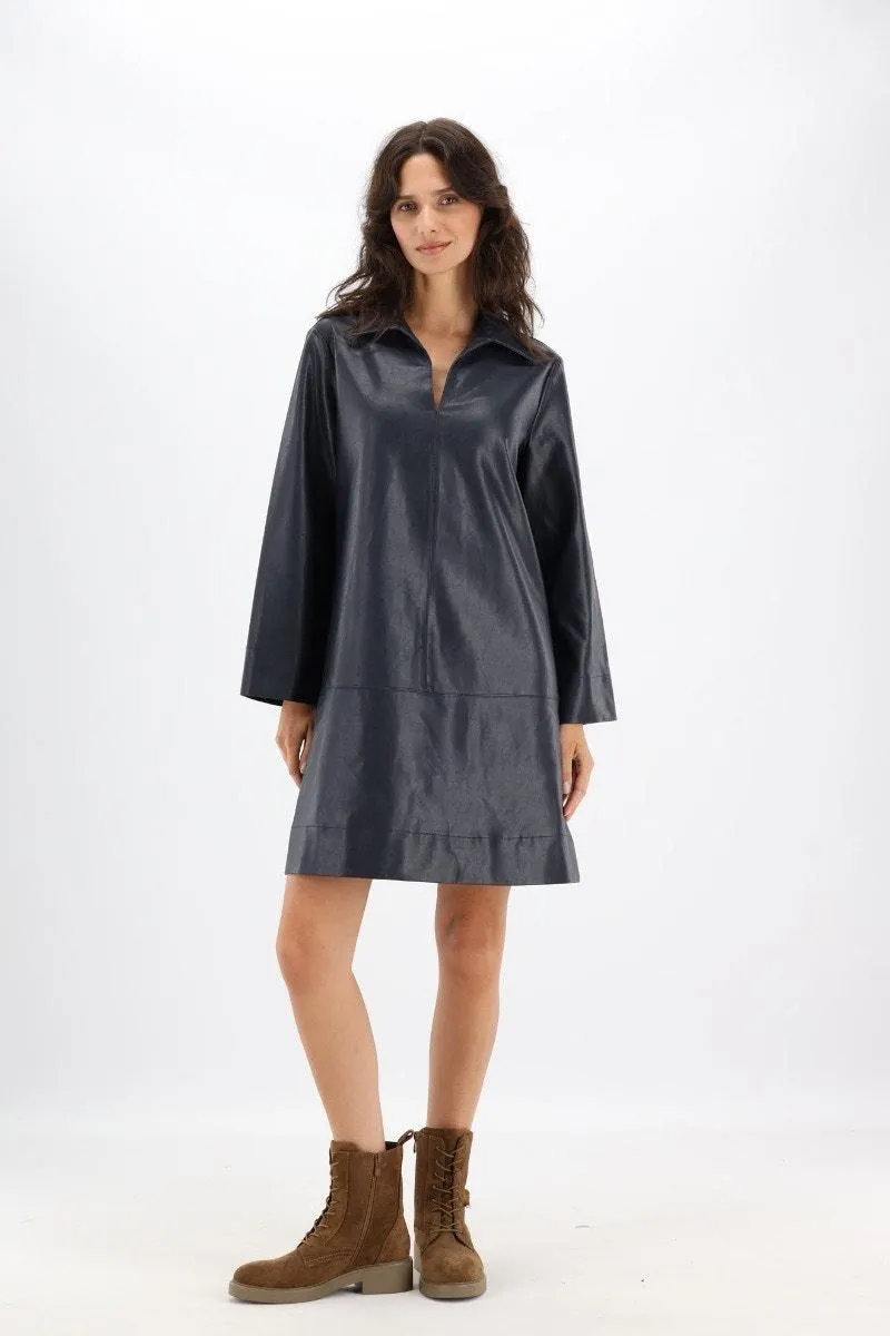 Marineblauw faux-leather jurk