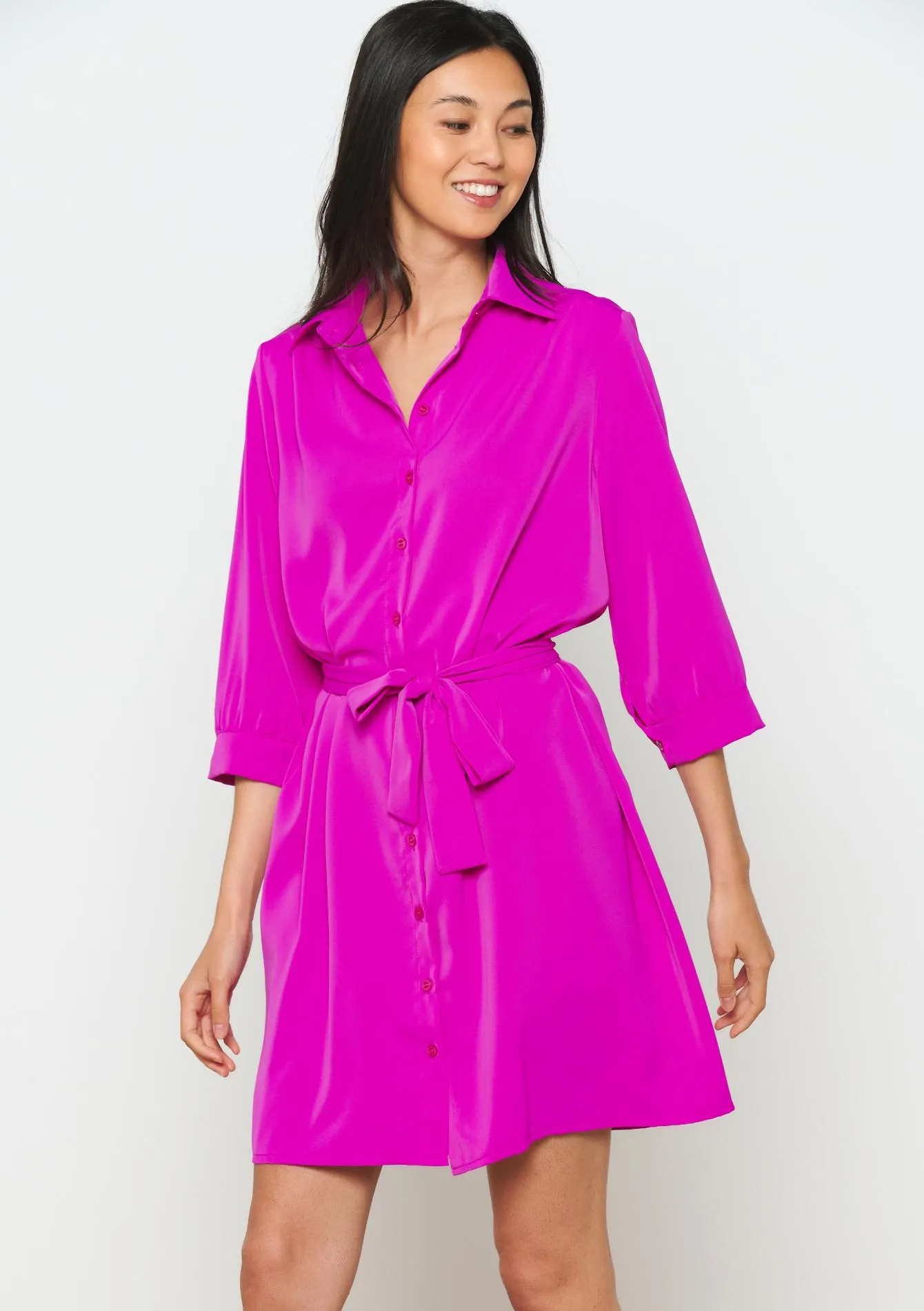 Shirt dress with bow ribbon