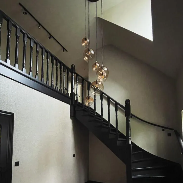 Art deco hanglamp brons met amber glas rond 7-lichts - Sandra