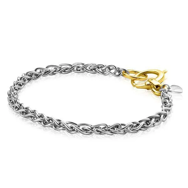 ZINZI zilveren armband palmier schakel 4 mm breed met gold plated ronde siersluiting 19 cm ZIA2369