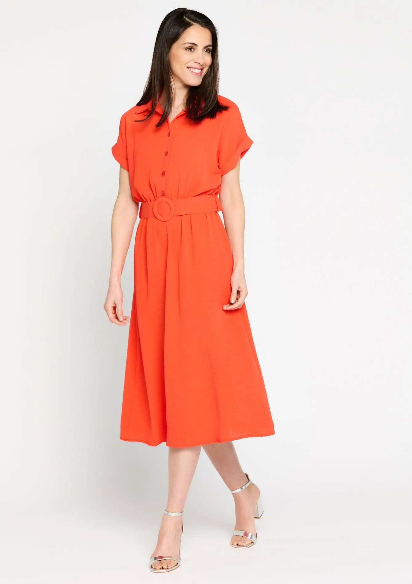 Midi dress with polo collar
