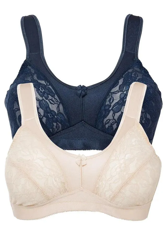 Lot de 2 soutiens-gorge grand maintien sans armatures, bretelles rembourrées