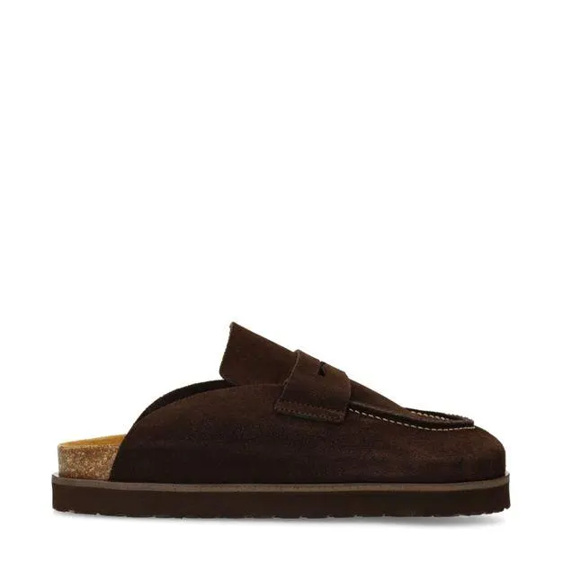 Donkerbruine suède instappers