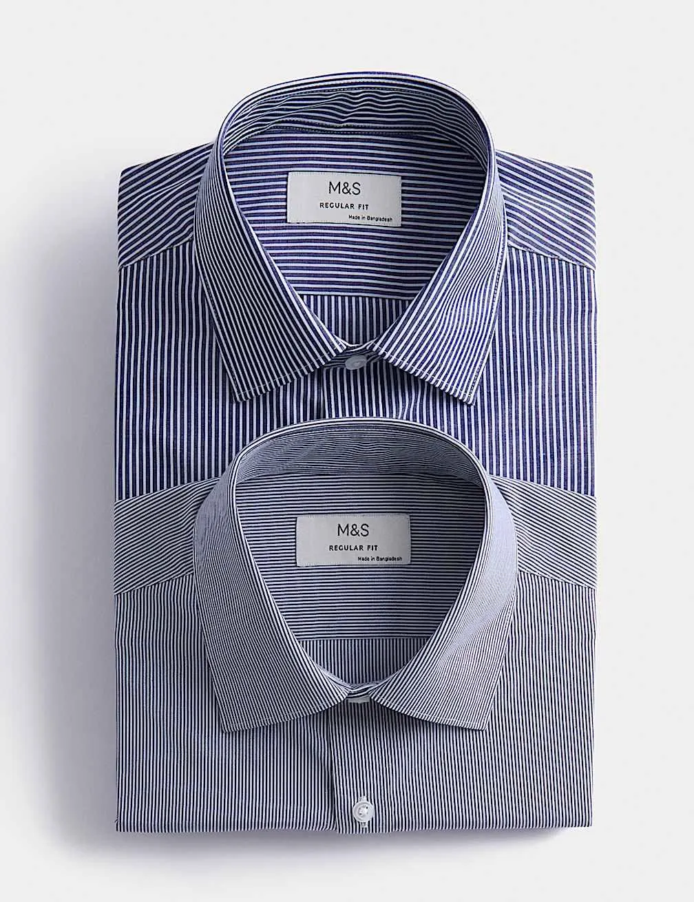 2 Pack Regular Fit Easy Iron Cotton Blend Striped Shirts
