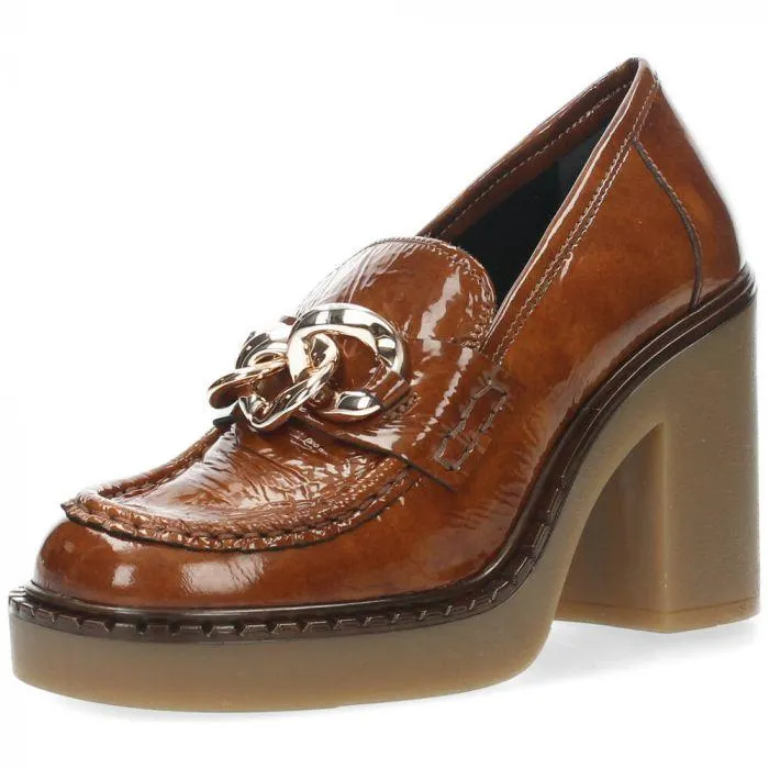 Cognac mocassins op hak